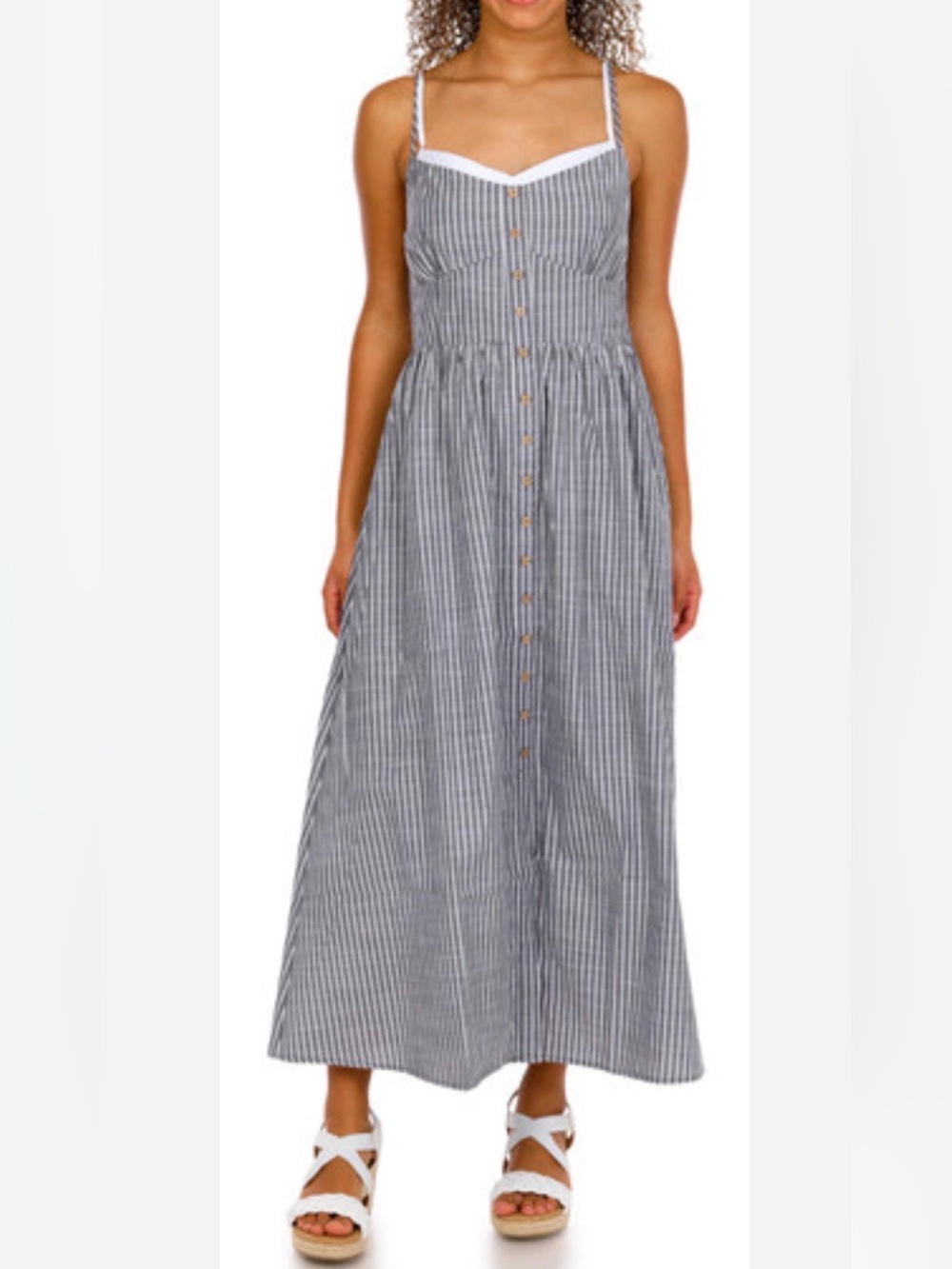 By the river Anthropologie Striped Button-Front Maxi Sundress - Gray/White